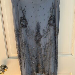 Gorgeous, Elegant Beaded Blue Skirt with light Gray Overlay